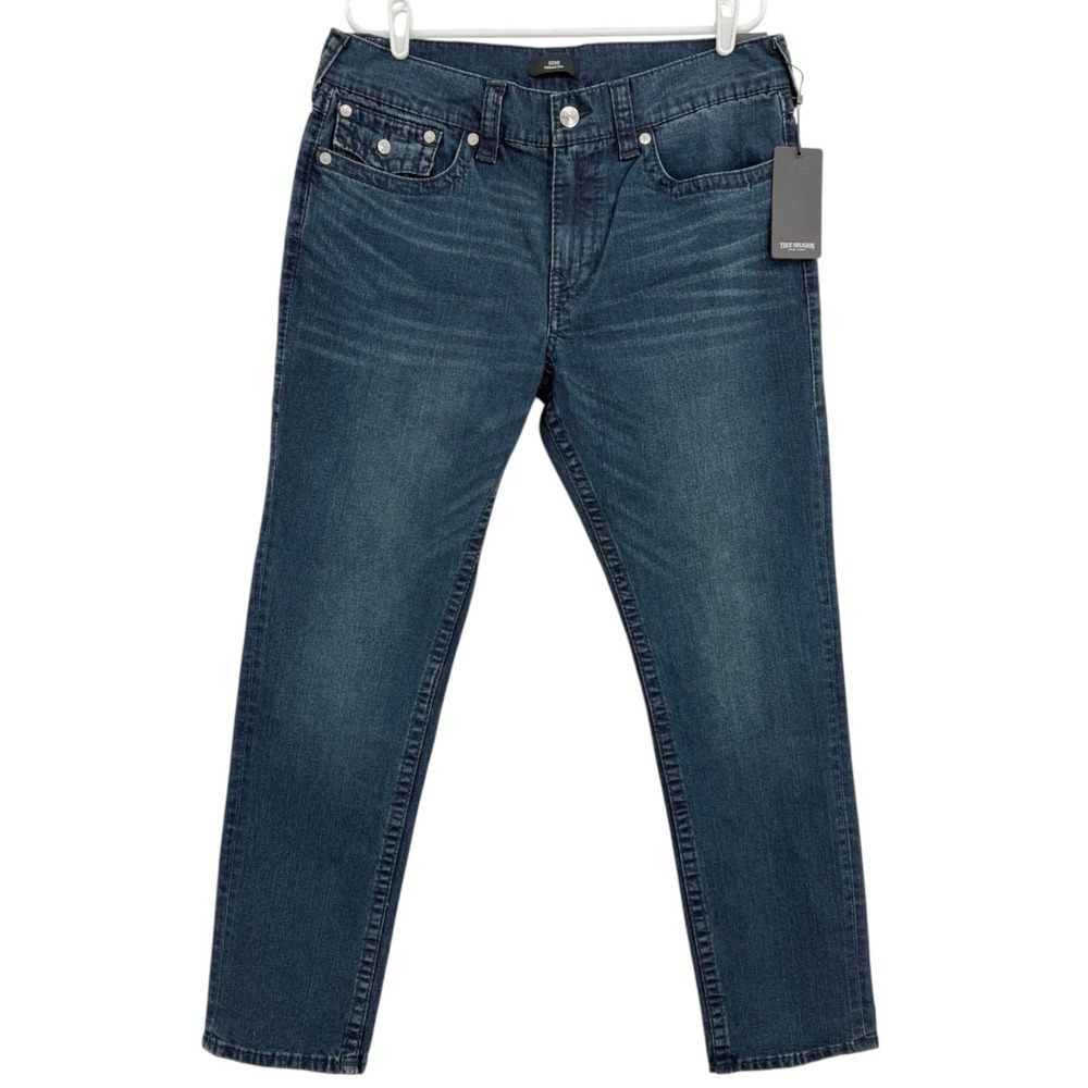 True Religion Men's Geno Relaxed Slim Big T Blue Denim Jeans 36x32 NWT $199.00